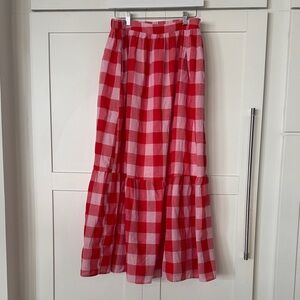 English Factory Red and Pink Checkered Maxi Skirt